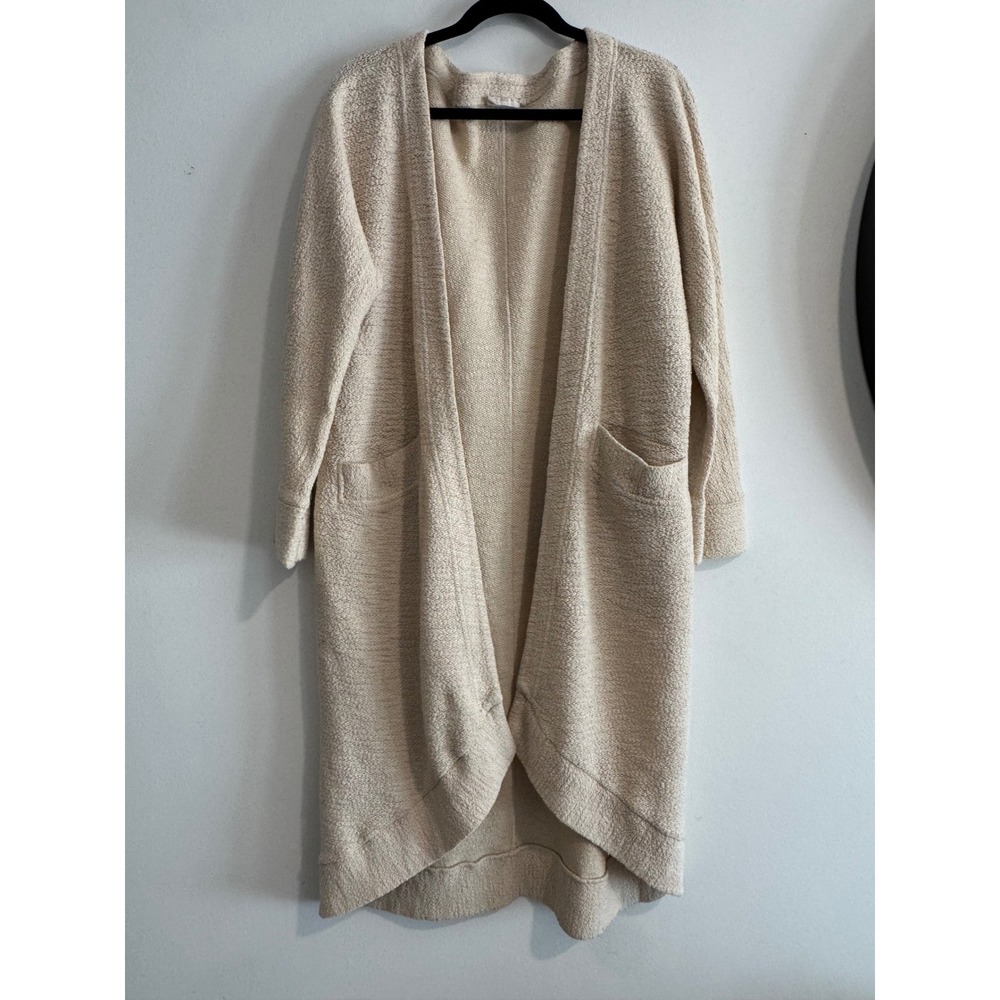 Out From Under Boucle Longline Cardigan Womens M L Cream Open Front Pockets